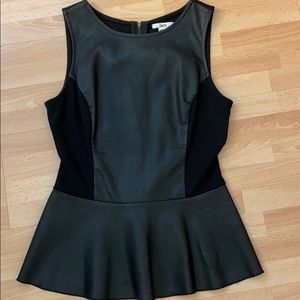 Bar III Black Pleather Peplum Top